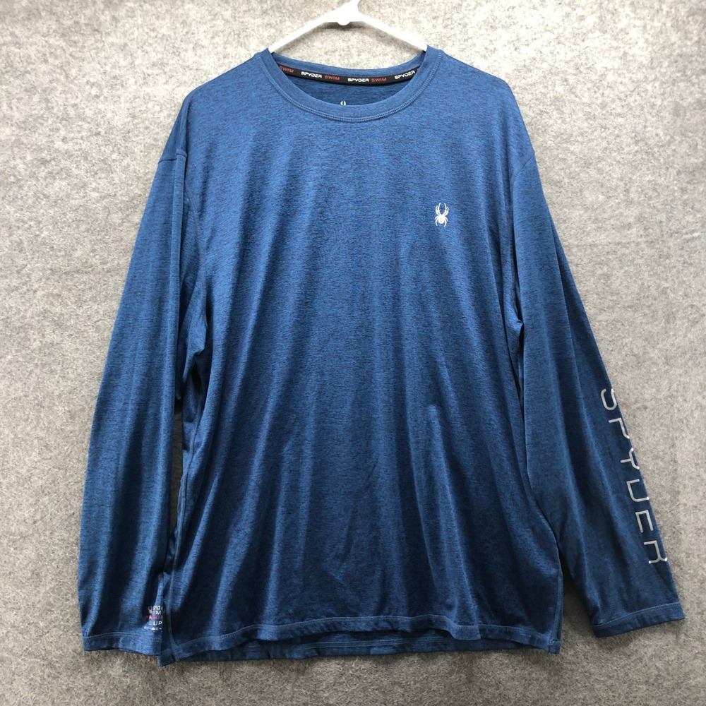 Spyder Swim Rash Guard Shirt Mens Large Blue Heathered Long Sleeve UPF 50 Surf